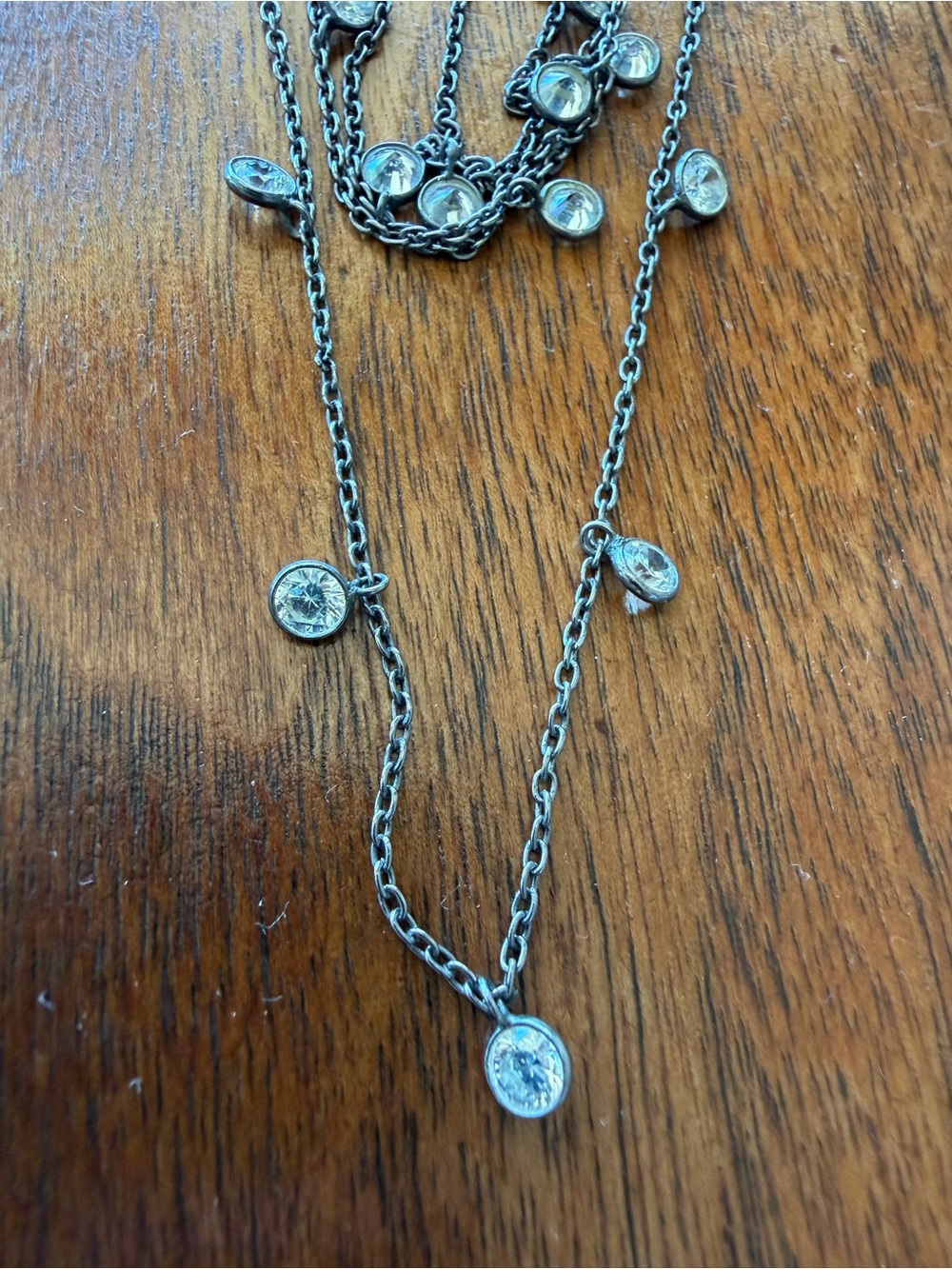 Delicate Silver-Tone CZ Station Necklace - Women Jewelry 38 inches long